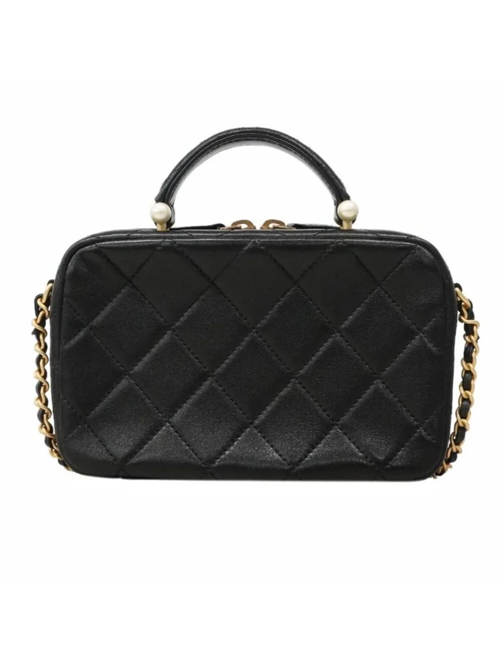 Chanel Vanity Bag Quilted Lambskin Black Gold 2-Way Bag